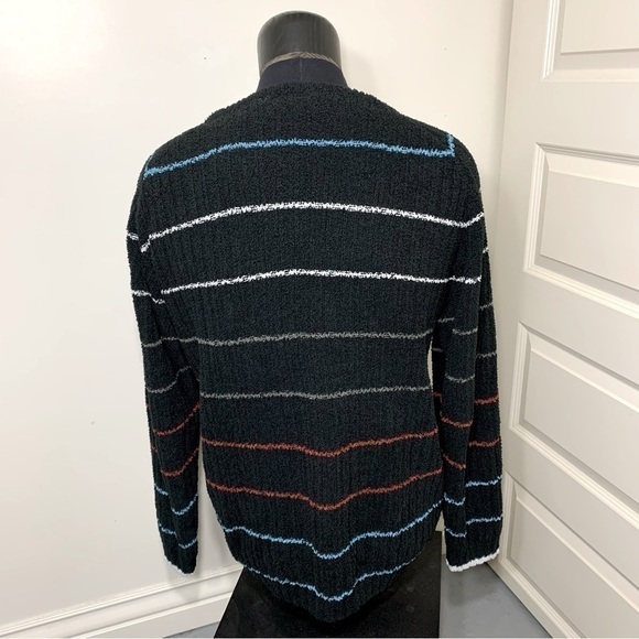 OCEAN Earth Cozy Oversized Black Stripes Chenilles Knit Wool Blend Sweater XL - Picture 9 of 10
